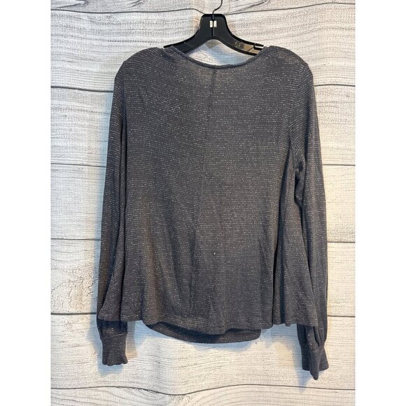 Free People Long Sleeve Drape Neck Metallic Knit Top Size L - Picture 5 of 6